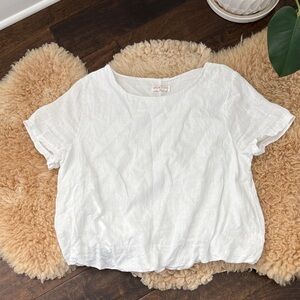 Spighe di Lino Italy White Linen Bubble Hem Top Boho Coastal Minimalist NWOT